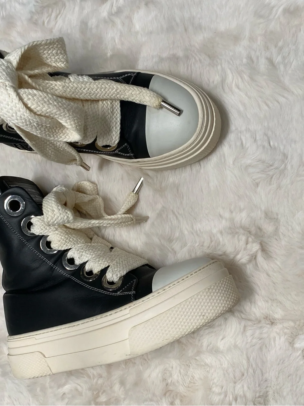 High-Top Platform Lace Sneakers in Black and Cream